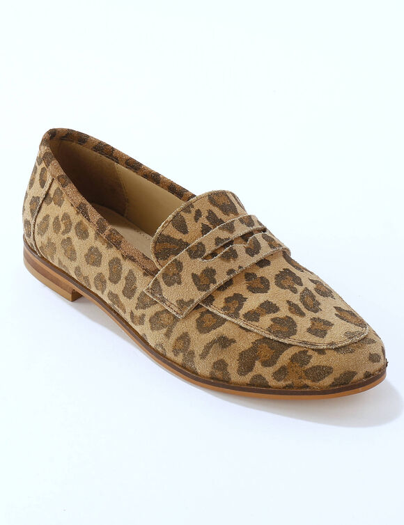 Mocassins cuir léopard (beige)
