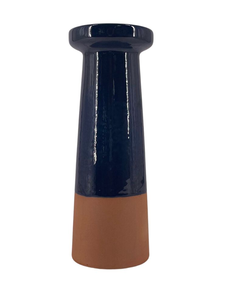 Bougeoir en céramique finition émail bleu - GM (bleu nuit/terracotta)