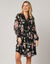 Robe évasée en voile fleuri, col V en dentelle (noir / beige)
