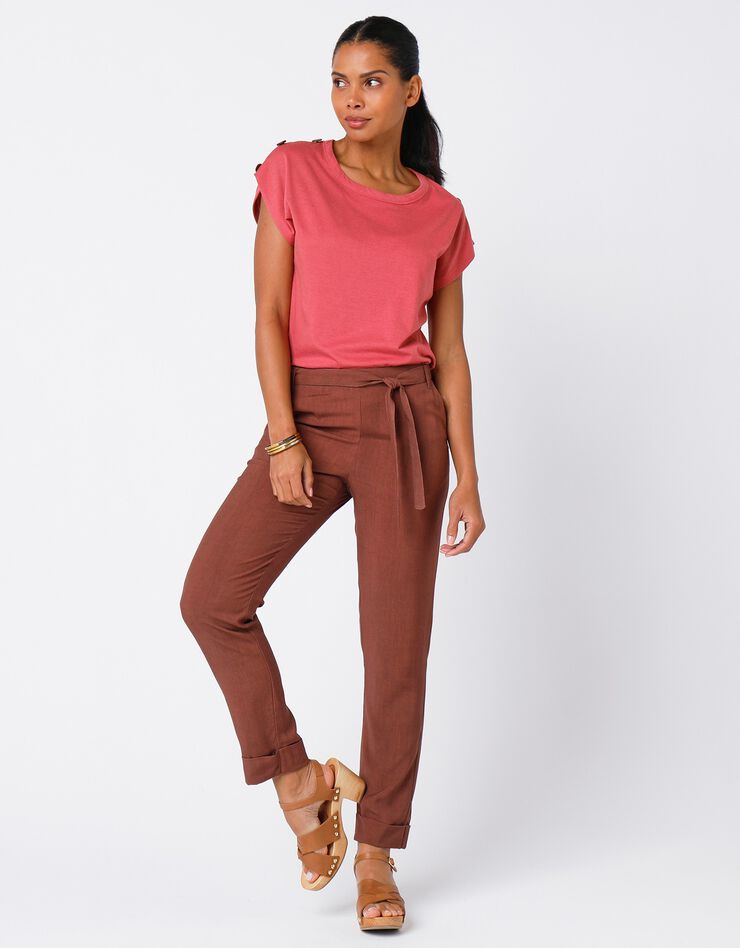 Pantalon 7/8ème fuselée uni, tissu fluide (marron glacé) Pantalon 7/8ème fuselée uni, tissu fluide (marron glacé)