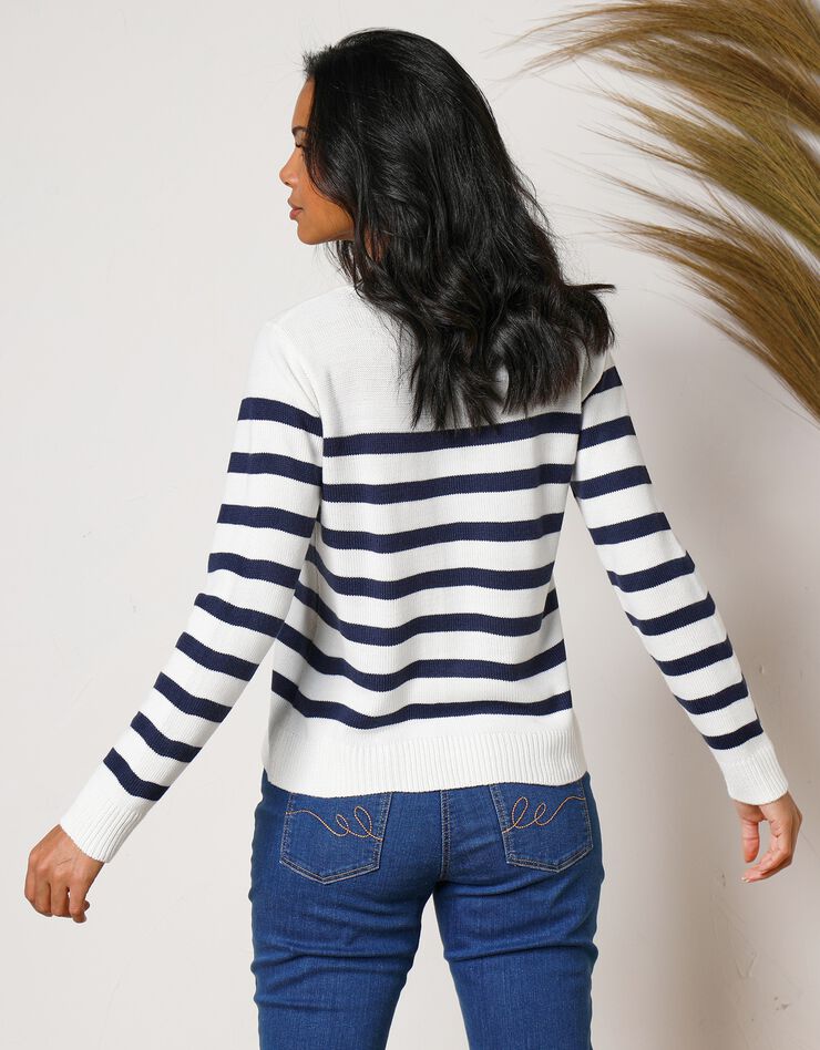 Cardigan rayé boutonné (écru / marine) Cardigan rayé boutonné (écru / marine)