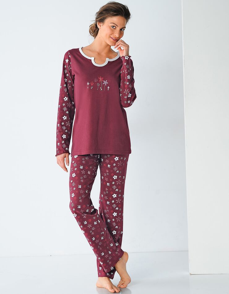 Pyjama pantalon imprimé fleurs - pur coton (cerise)