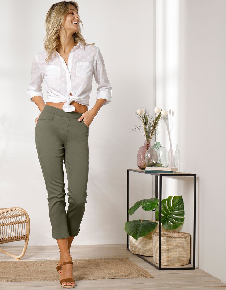 Pantacourt toile taille élastiquée (kaki) Pantacourt toile taille élastiquée (kaki)
