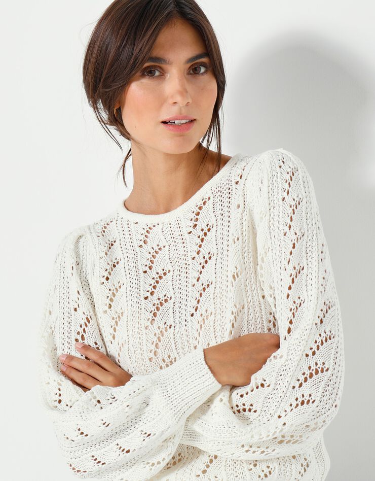 Pull maille fantaisie ajourée (écru) Pull maille fantaisie ajourée (écru)