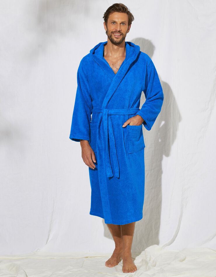 Peignoir mixte adulte col capuche éponge bouclette (bleu dur) Peignoir mixte adulte col capuche éponge bouclette (bleu dur)