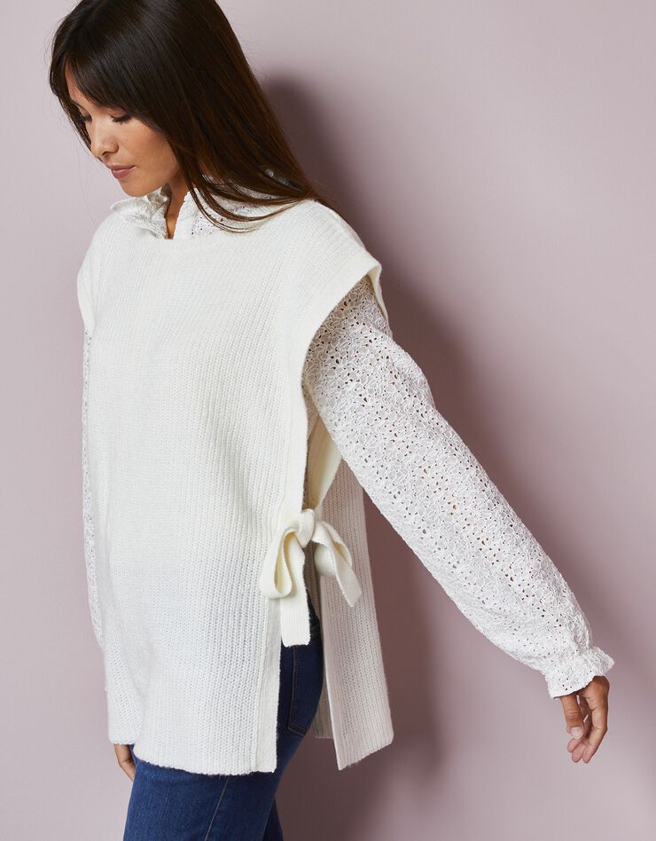 Pull tunique sans manches, maille anglaise toucher mohair (écru) Pull tunique sans manches, maille anglaise toucher mohair (écru)