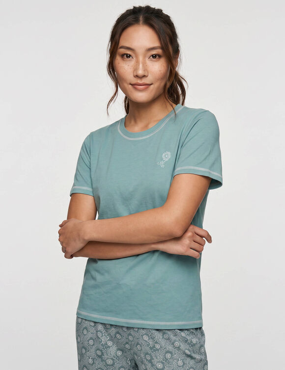 T-shirt pyjama &laquo;&nbsp;charme botanique&nbsp;&raquo; manches courtes (vert)