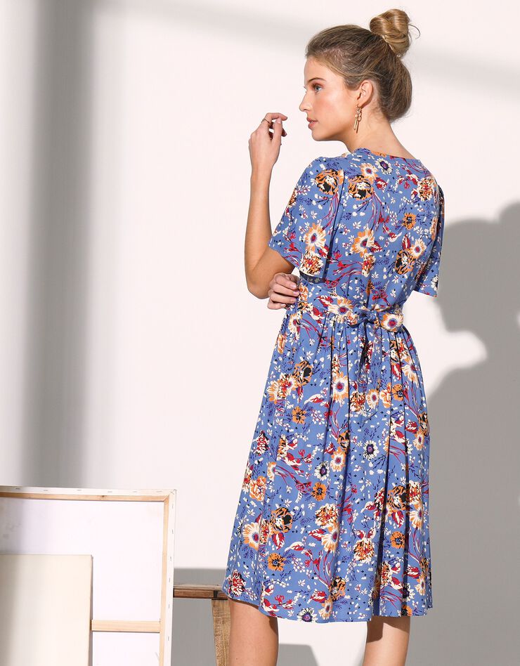 Robe boutonnée imprimée manches courtes (bleu grisé)