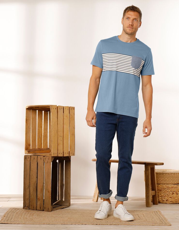 Tee-shirt rayé manches courtes (bleu)