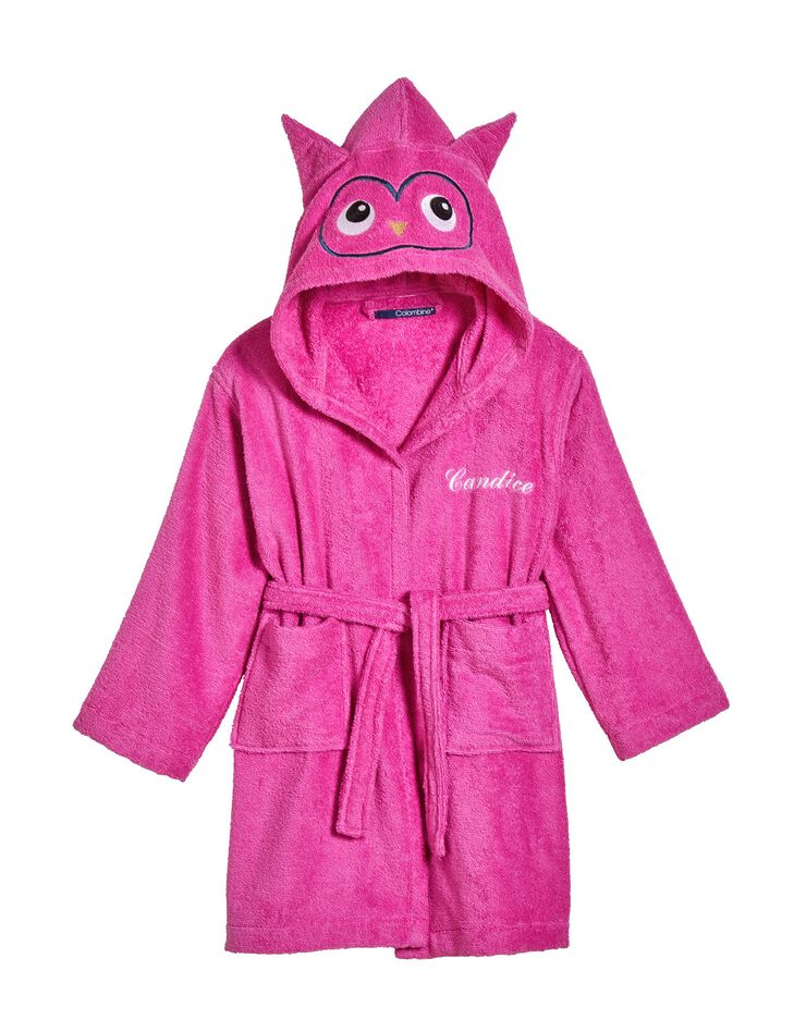 Peignoir de bain personnalisable à capuche chouette (fuchsia)