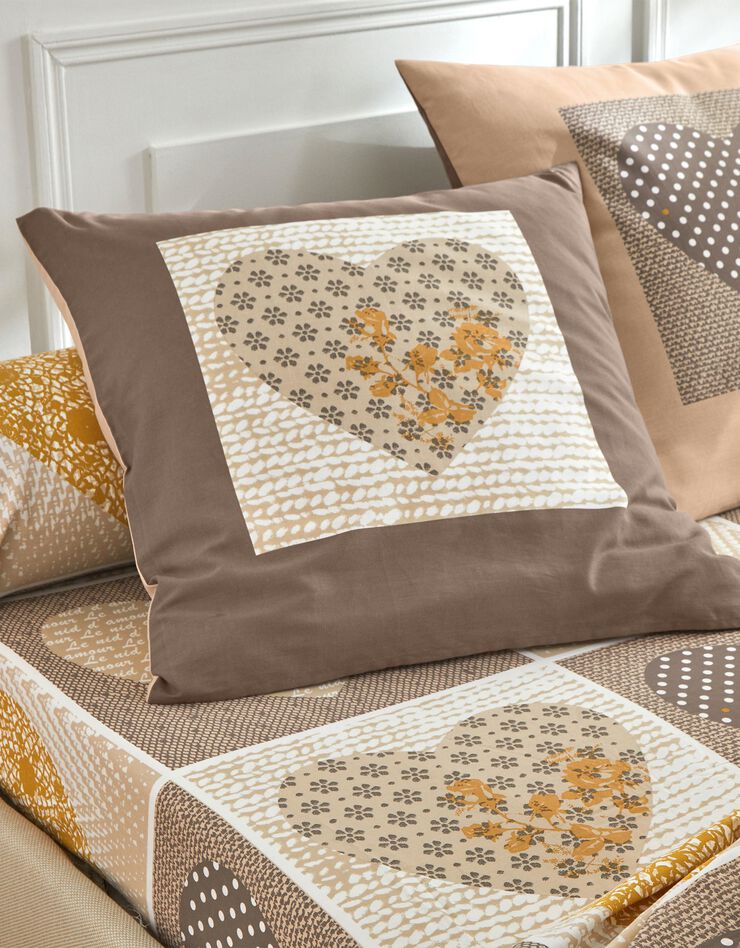 Linge de lit Lovely en coton imprimé coeurs (beige / caramel)
