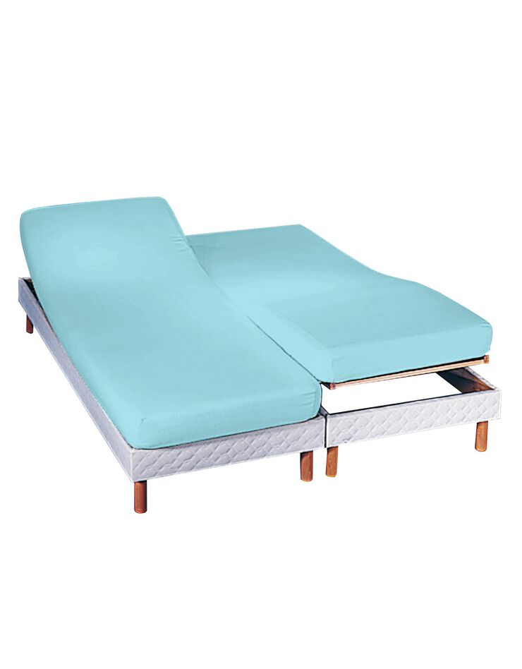 Drap-housse uni sommier articulé polyester-coton bonnets 26 cm (lagon)