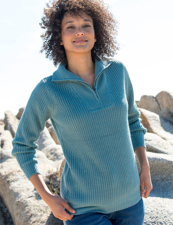 Pull col camionneur zippé maille anglasie (céladon grise)