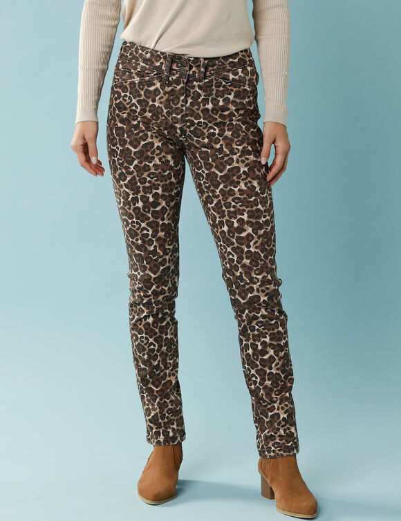 Pantalon droit imprim&eacute; l&eacute;opard, Sp&eacute;cial Petites (taupe / chocolat)