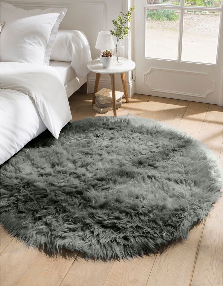 Tapis rond poils longs (gris)