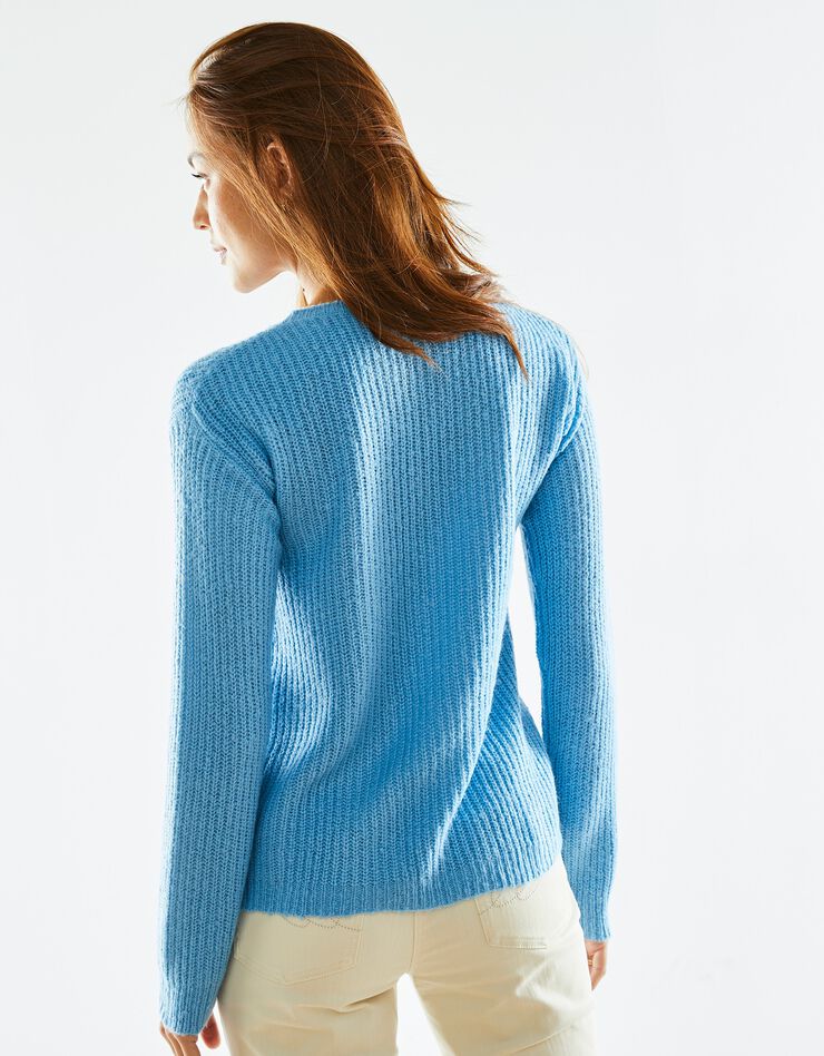 Cardigan boutons façon perles, maille anglaise (bleu) Cardigan boutons façon perles, maille anglaise (bleu)