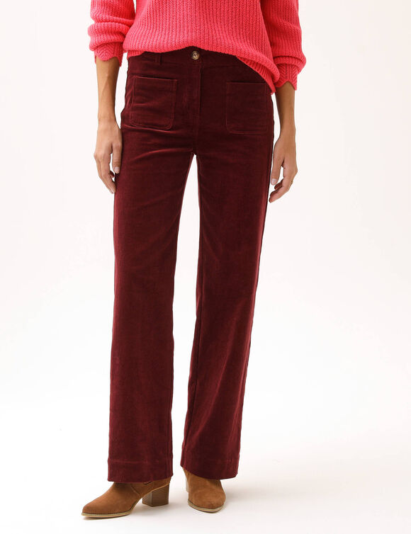 Pantalon velours coupe large taille haute, stature moyenne (bordeaux)