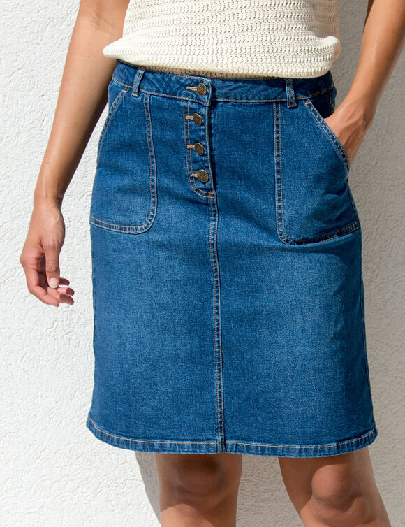 Jupe trapèze en jean, boutonnée (stone used)