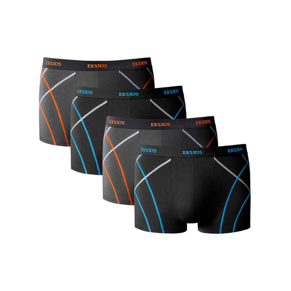 Boxer fermé uni élastiqué surpiqûres contrastées - lot de 4 (gris / noir)