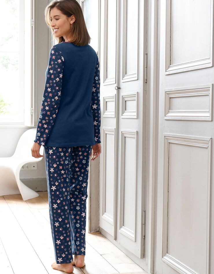 Pyjama pantalon imprimé fleurs - pur coton (marine)
