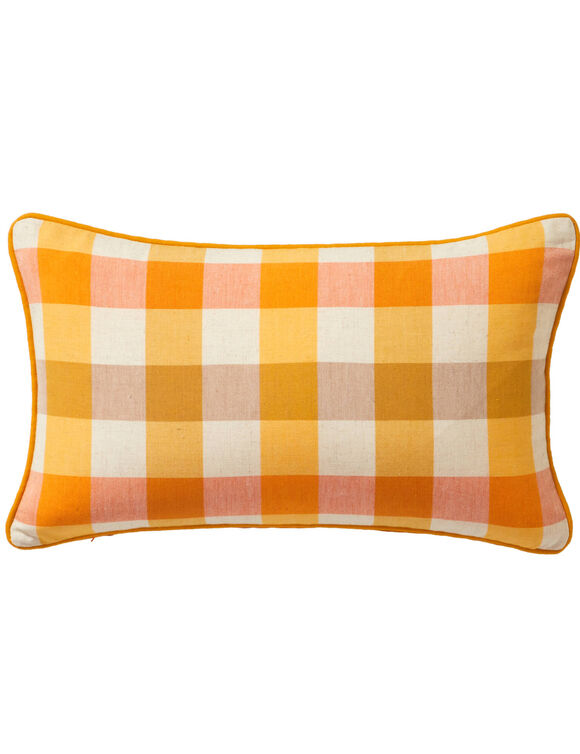 Coussin rectangulaire coton lin carreaux (jaune)