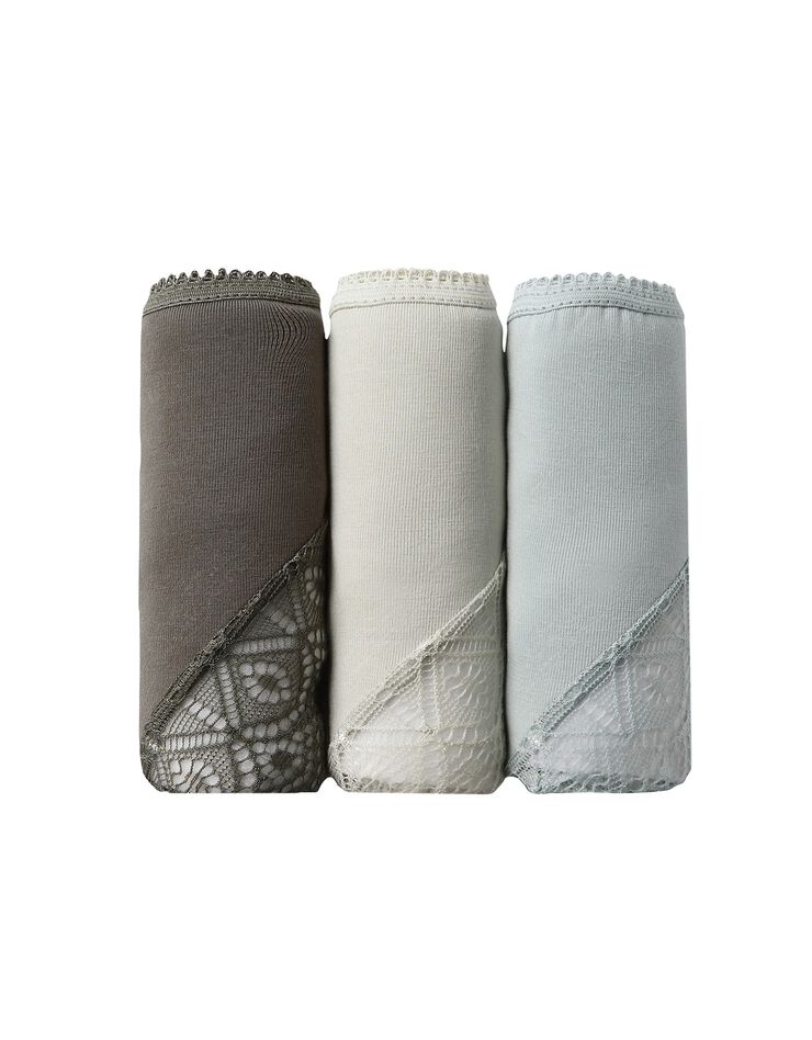 Culotte forme maxi coton uni stretch et dentelle  - lot de 3 (kaki + tilleul + aqua)