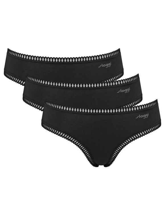 Culotte hipster stretch et dentelle "Go Crush" - Lot de 3 (noir)