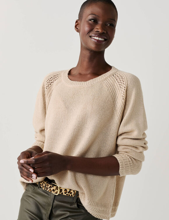Pull col rond, maille fantaisie toucher doux (naturel)