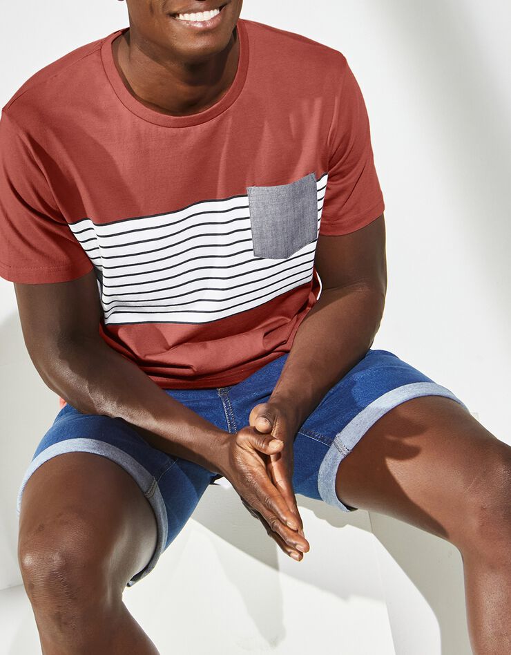 Tee-shirt rayé manches courtes (brique)