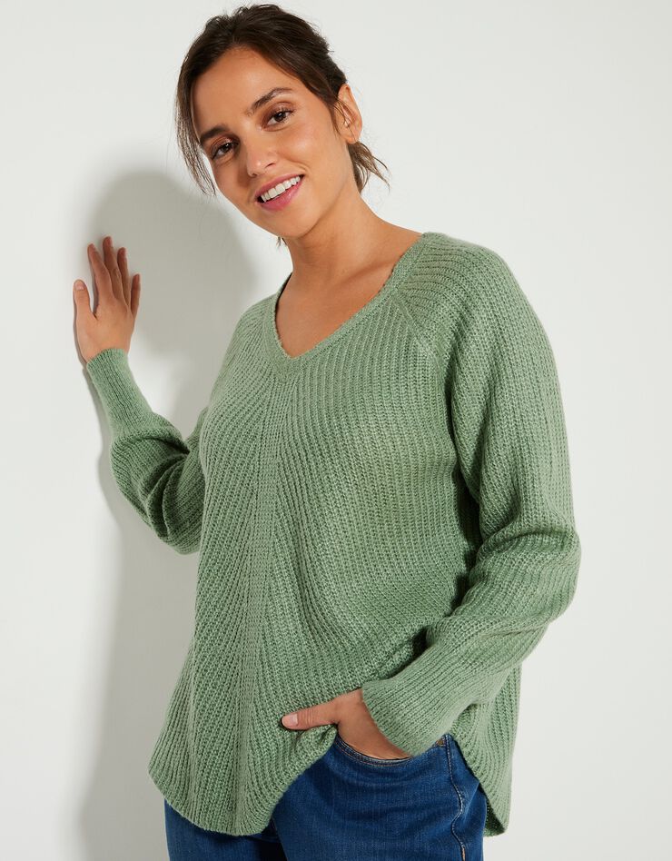 Pull col V, maille anglaise (kaki) Pull col V, maille anglaise (kaki)