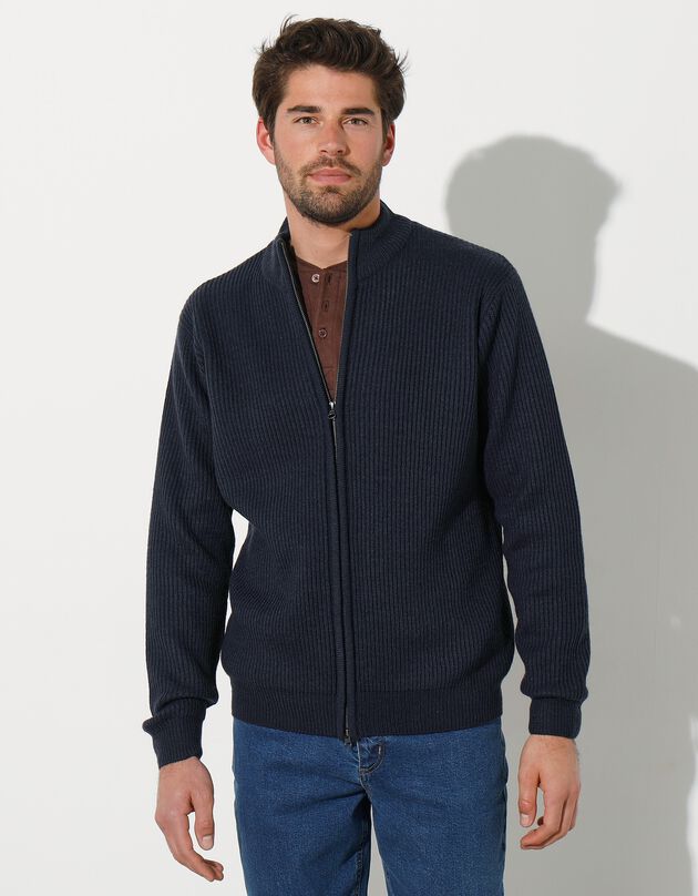 Gilet zippé côte anglaise 30% laine (marine)