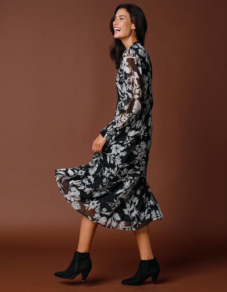 Robe imprimée à volants (noir / écru) Robe imprimée à volants (noir / écru)