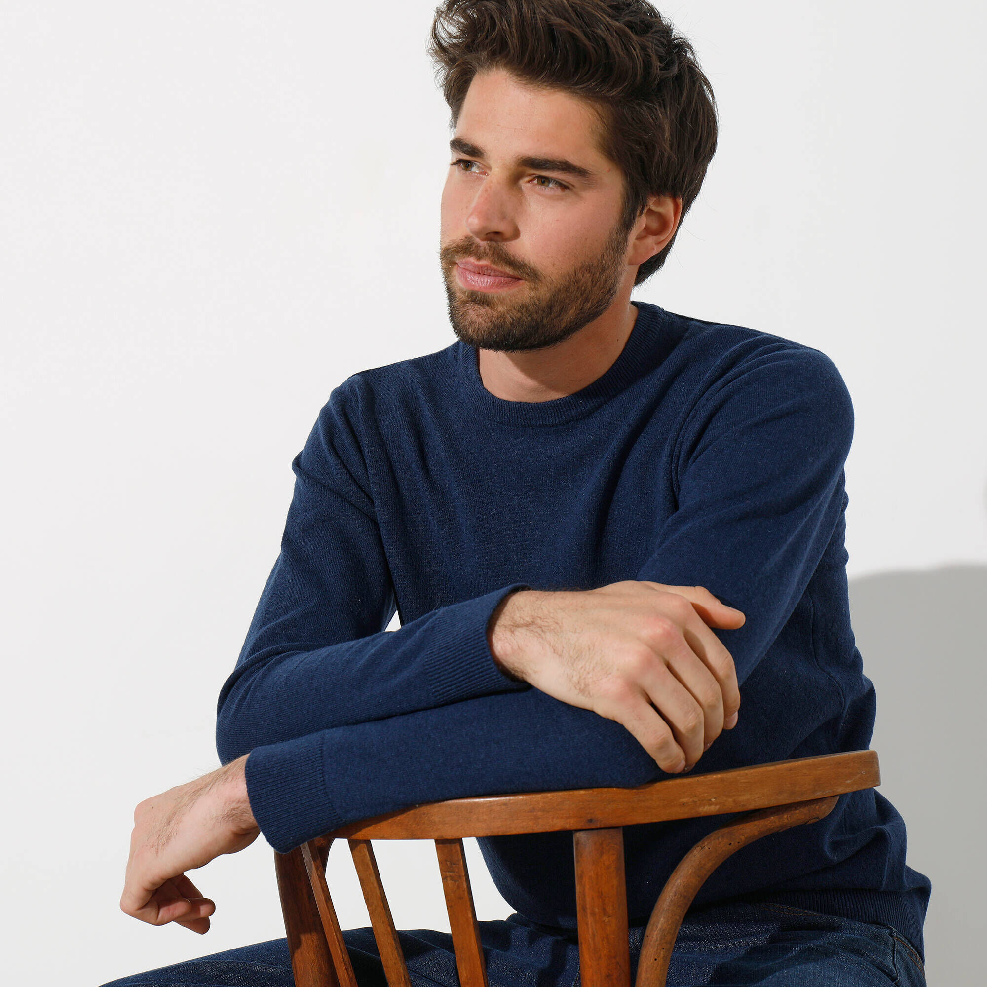 Pull bleu et blanc col rond neuf taille XL 100% lin marque Terry Lane