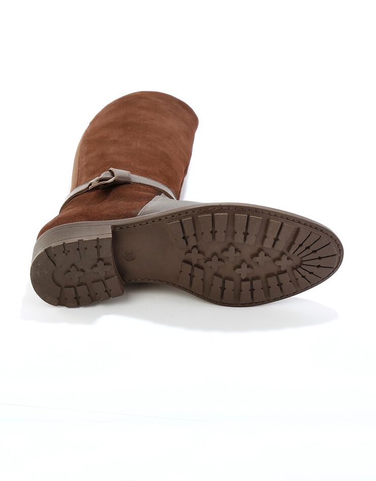 Bottes en cuir bimatière à mollets élastiqués (chocolat) Bottes en cuir bimatière à mollets élastiqués (chocolat)
