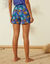 Short de pyjama en coton - imprimé tropical (bleu / safran)
