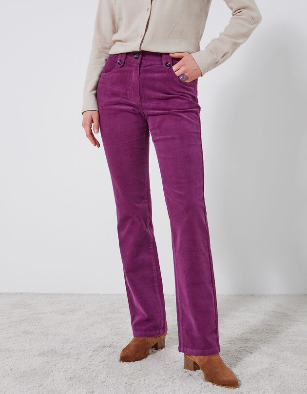 Pantalon droit, velours côtelé (prune)