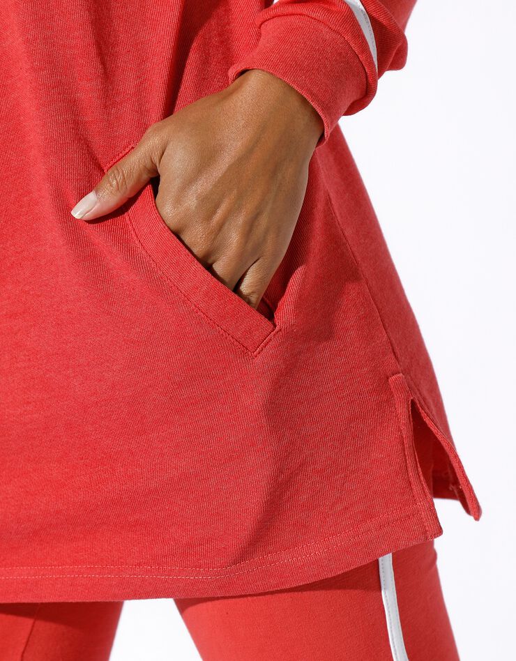 Sweat long à capuche, molleton gratté (corail / blanc) Sweat long à capuche, molleton gratté (corail / blanc)