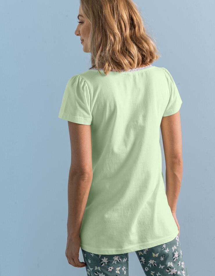 T-shirt pyjama manches courtes imprimé placé papillons (anis) T-shirt pyjama manches courtes imprimé placé papillons (anis)