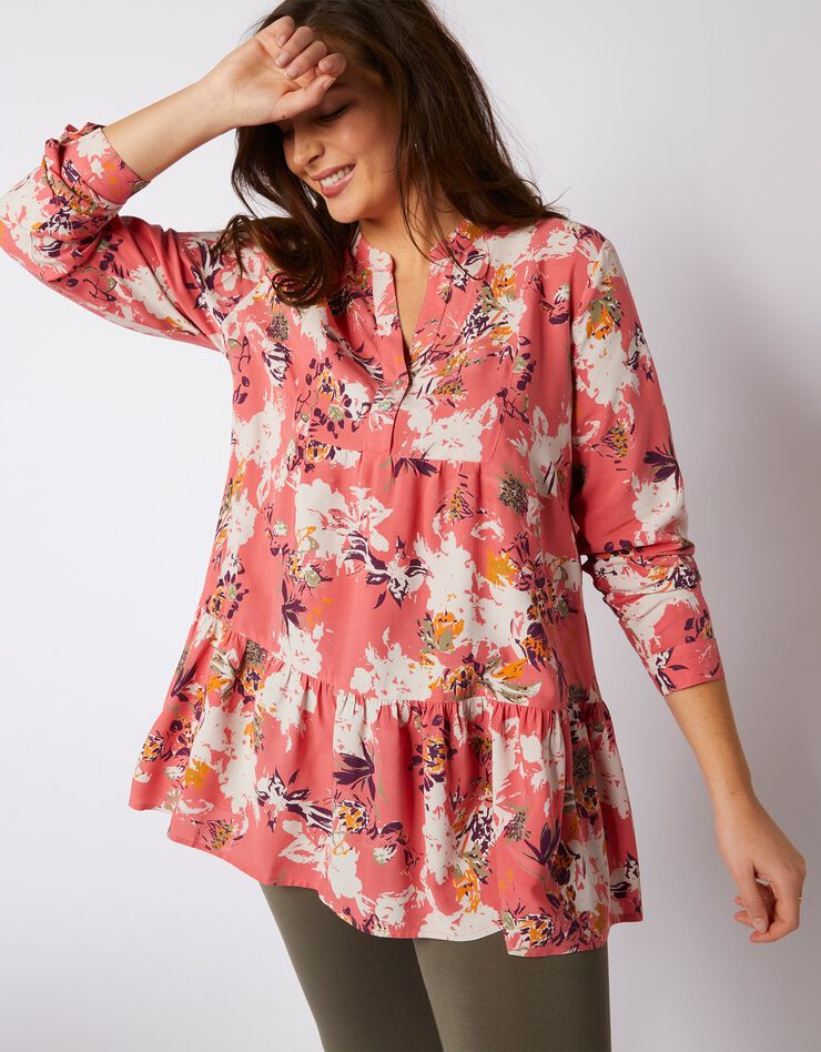 Blouse ample manches longues imprimé fleuri (corail) Blouse ample manches longues imprimé fleuri (corail)