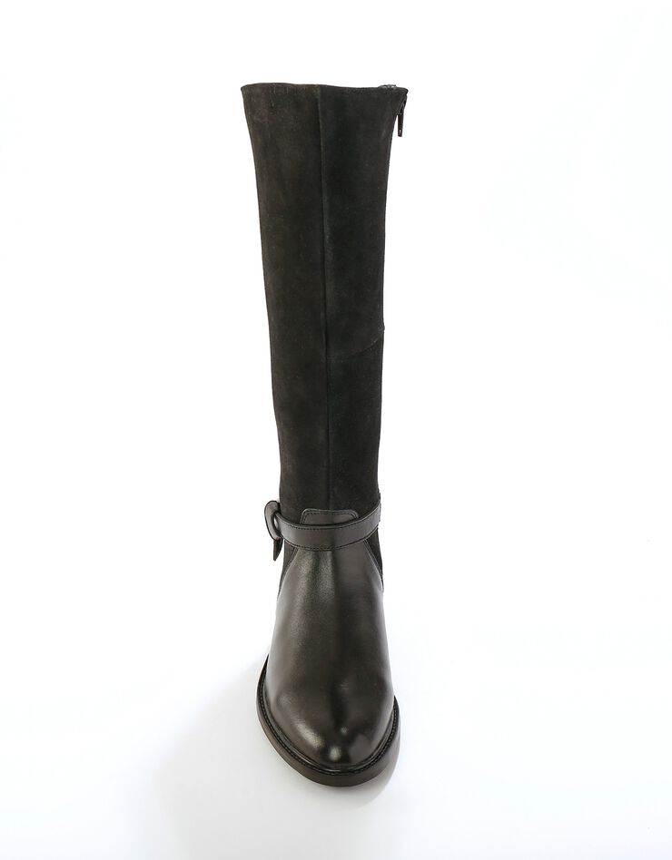 Bottes en cuir bimatière à mollets élastiqués (noir)
