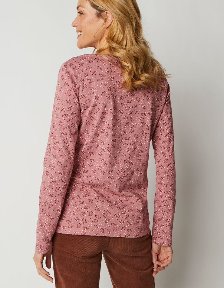 Tee-shirt imprimé manches longues jersey coton bio (rose grisé) Tee-shirt imprimé manches longues jersey coton bio (rose grisé)