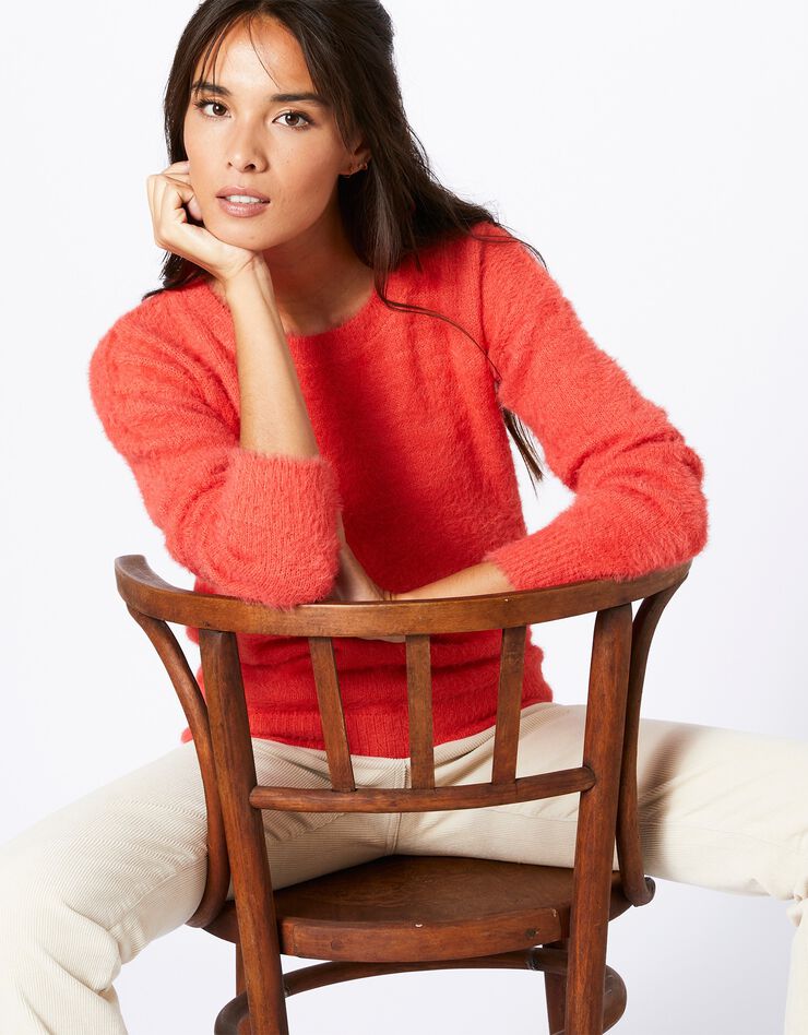 Pull manches longues maille poilue ultra douce (corail) Pull manches longues maille poilue ultra douce (corail)