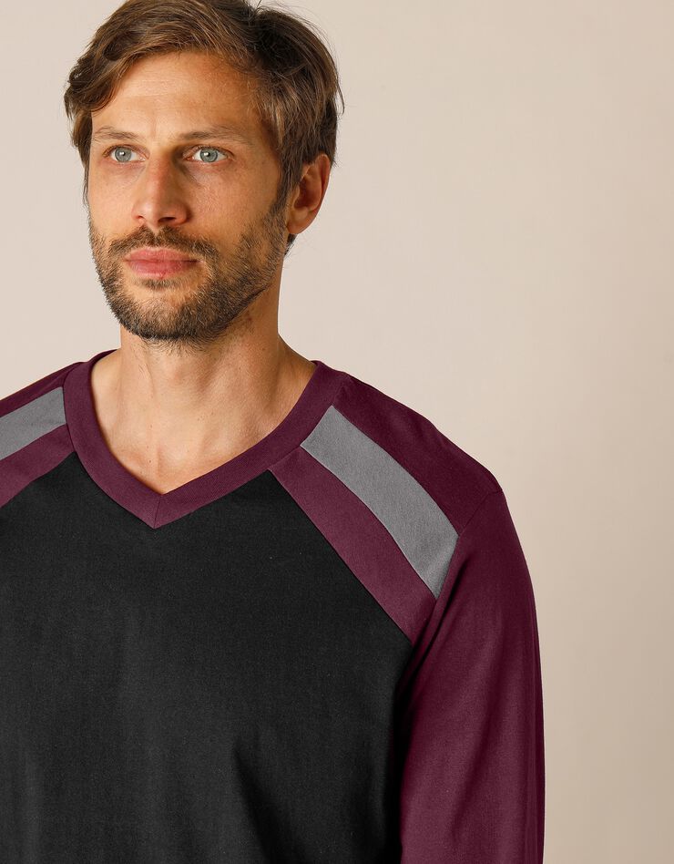 Pyjama long tricolore - lot de 2 (bordeaux / gris) Pyjama long tricolore - lot de 2 (bordeaux / gris)
