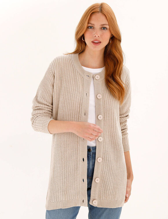 Pull col rond maille anglaise (beige chin&eacute;)