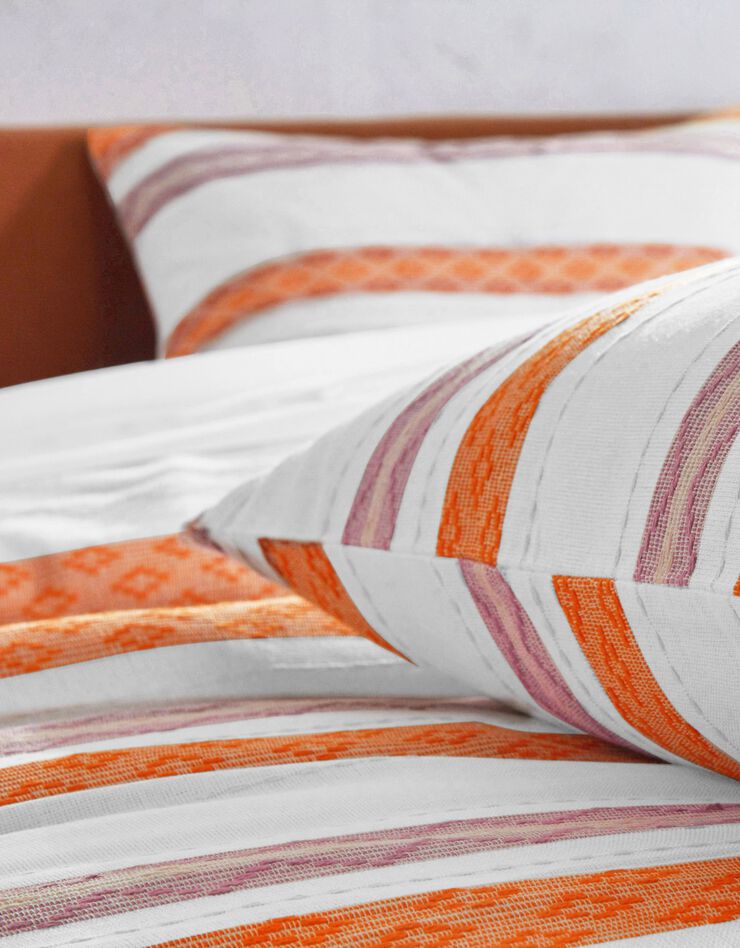 Jeté de lit coton tissé rayé (orange / violet) Jeté de lit coton tissé rayé (orange / violet)