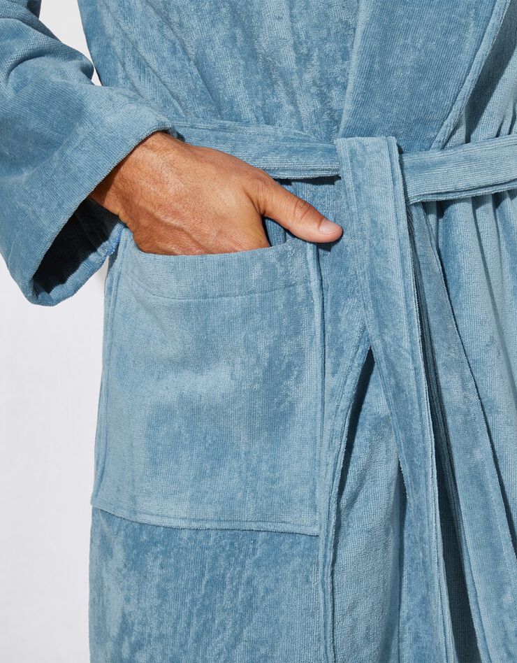 Peignoir mixte adulte éponge velours col châle (bleu jean) Peignoir mixte adulte éponge velours col châle (bleu jean)