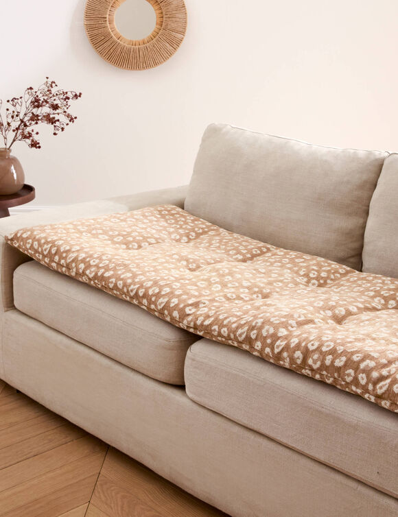 Long coussin de canap&eacute; jacquard l&eacute;opard (naturel)