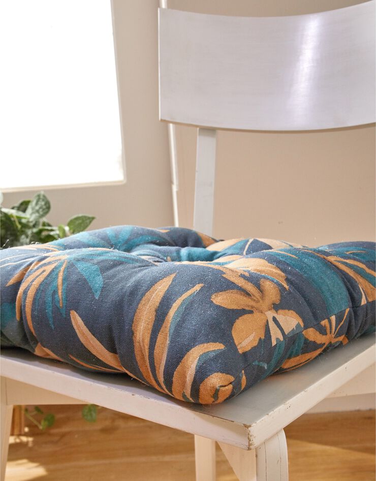 Galette de chaise imprimé floral - lot de 2 (marine / orange)