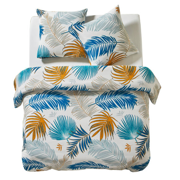 Parure de lit Palma imprimée feuilles de palmier en coton (blanc)