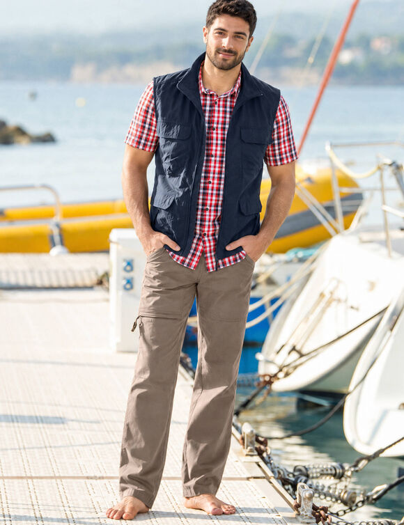 Pantalon 3/4 &eacute;lastiqu&eacute; + ceinture assortie (beige fonc&eacute;)